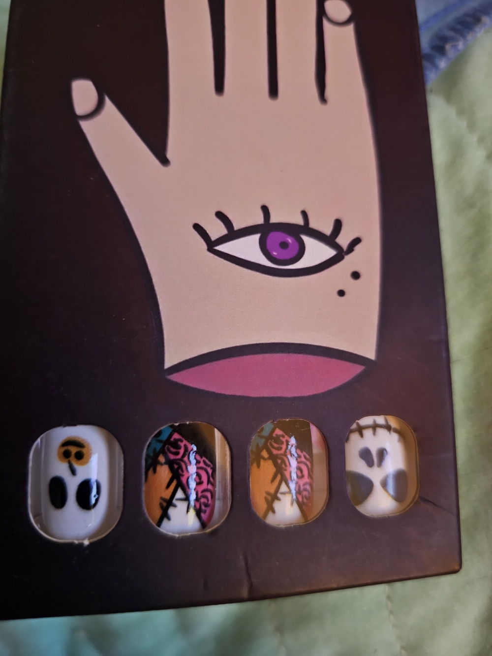Kids/Small Halloween Skull & Floral Press-On Nails — Pink, Orange, White